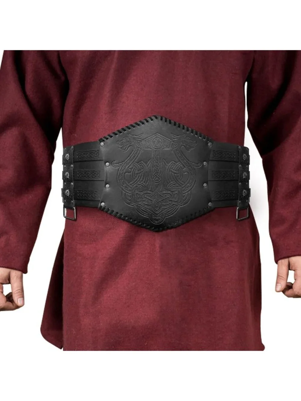 Viking Embossed Waist Armor Belt | Norse Faux Leather Corset for LARP Costume